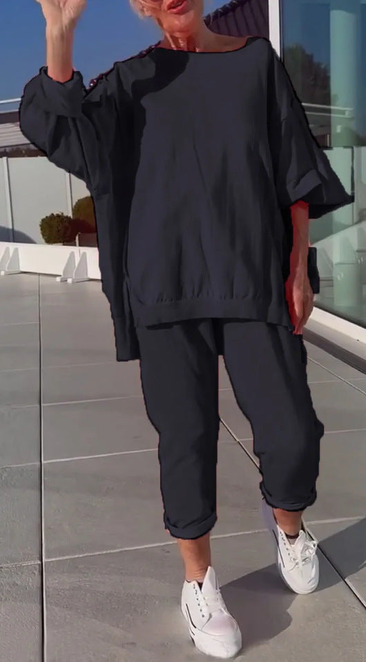 Oversized Long Sleeve Top and Pants Two Piece Set 5