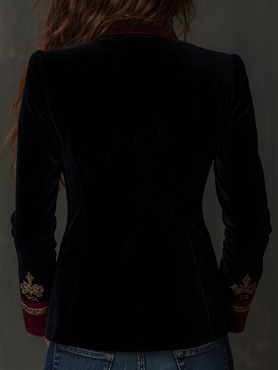Baroque Embroidered Velvet Open Front Blazer 5