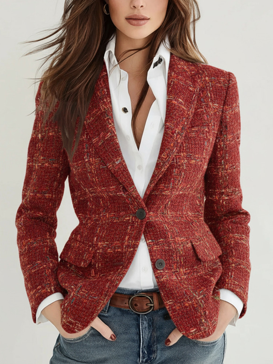 Plaid Tweed Single Button Blazer 3