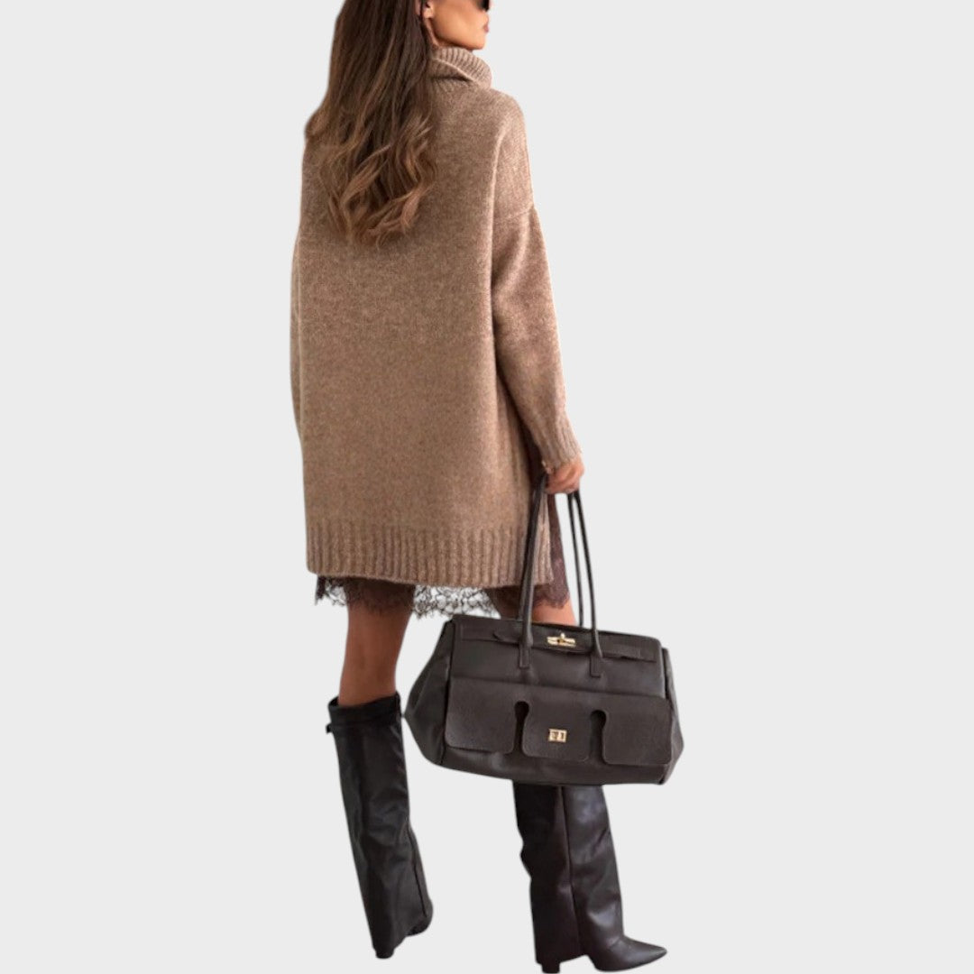 Turtleneck Long Sleeve Oversized Sweater Dress 9