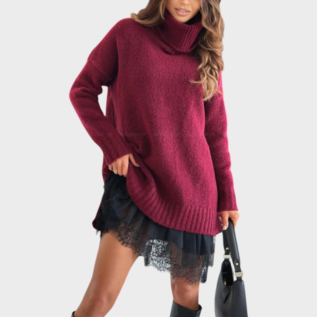 Turtleneck Long Sleeve Oversized Sweater Dress 10