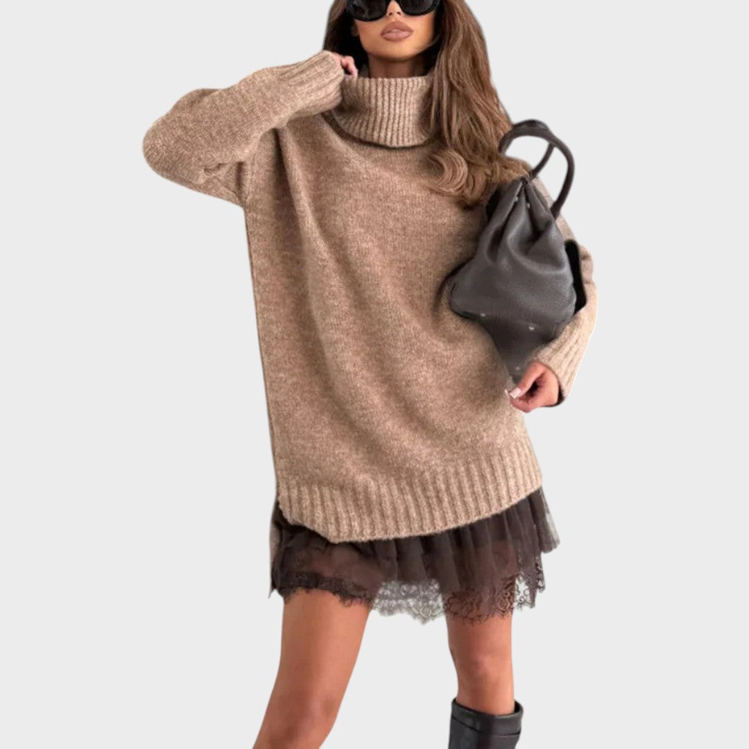 Turtleneck Long Sleeve Oversized Sweater Dress 8