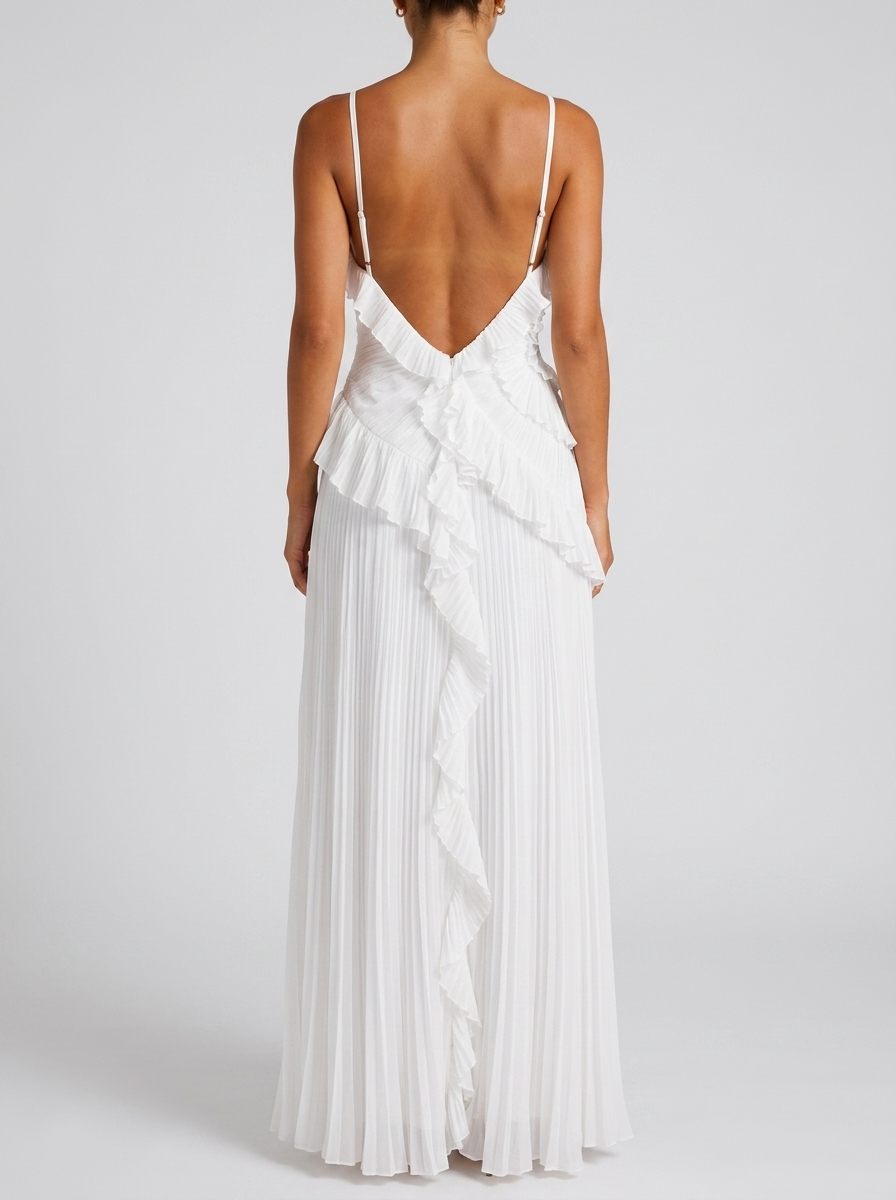 Halter Neck Pleated Ruffle High Split Maxi Dress 5