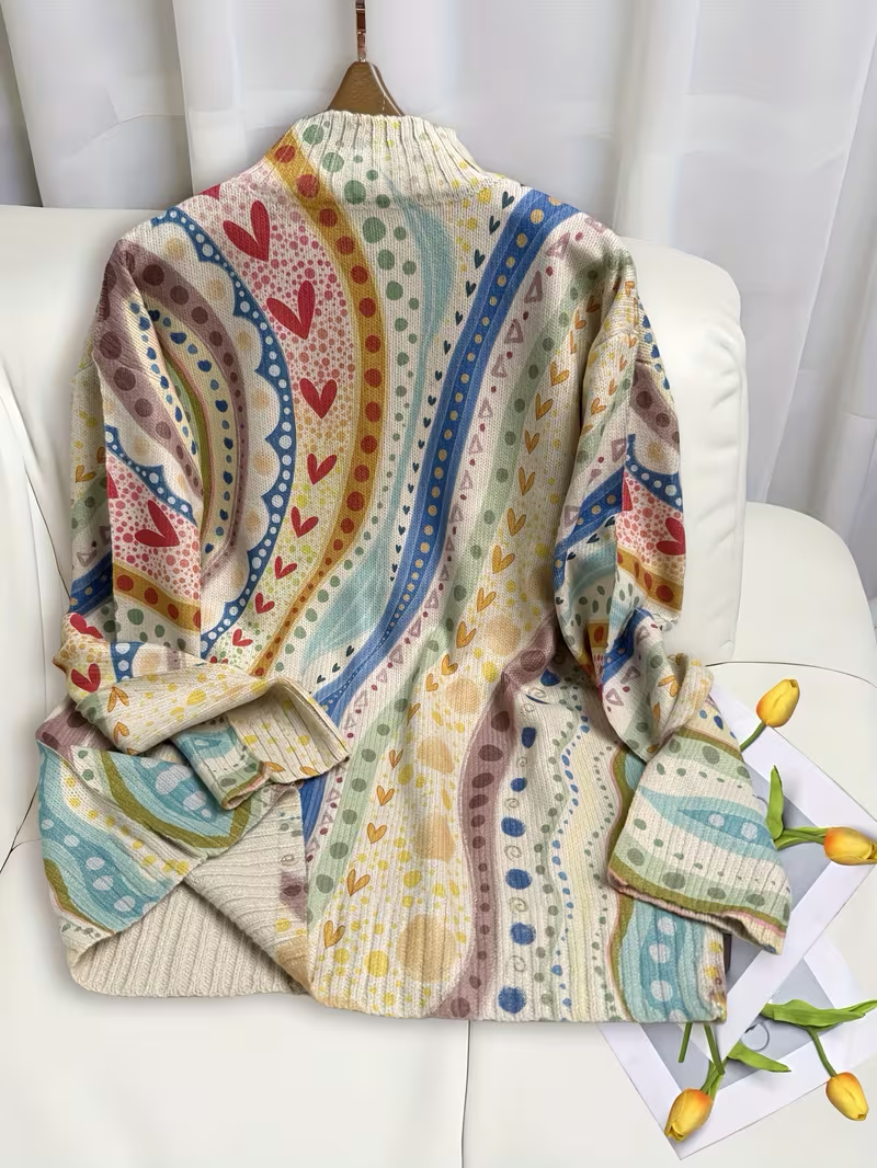 Paisley Print Quarter Zip Mock Neck Knit Cardigan 2