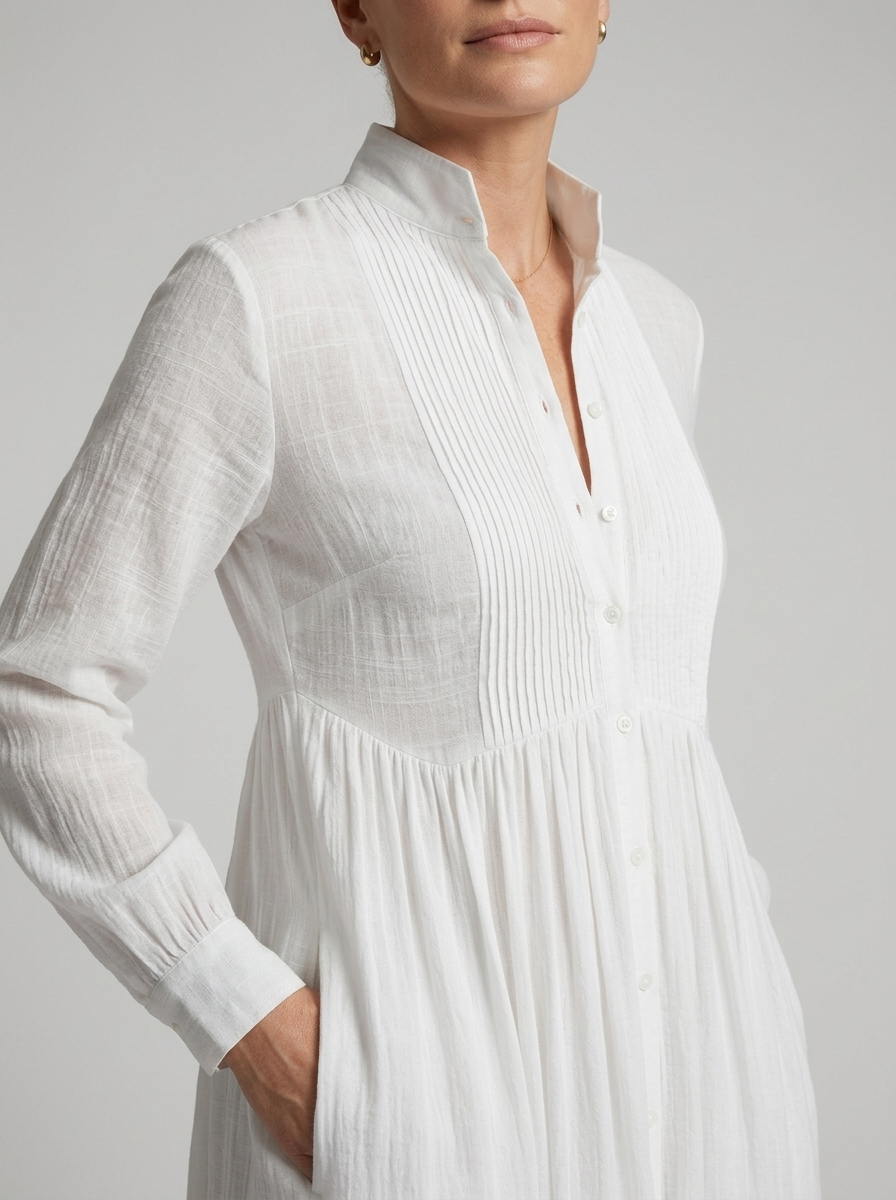 Button Front Long Sleeve Pintuck Flowy Maxi Dress 5