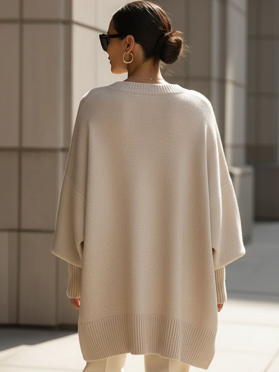 Mock Neck Oversized Asymmetric Hem Ribbed Poncho Sweater 8