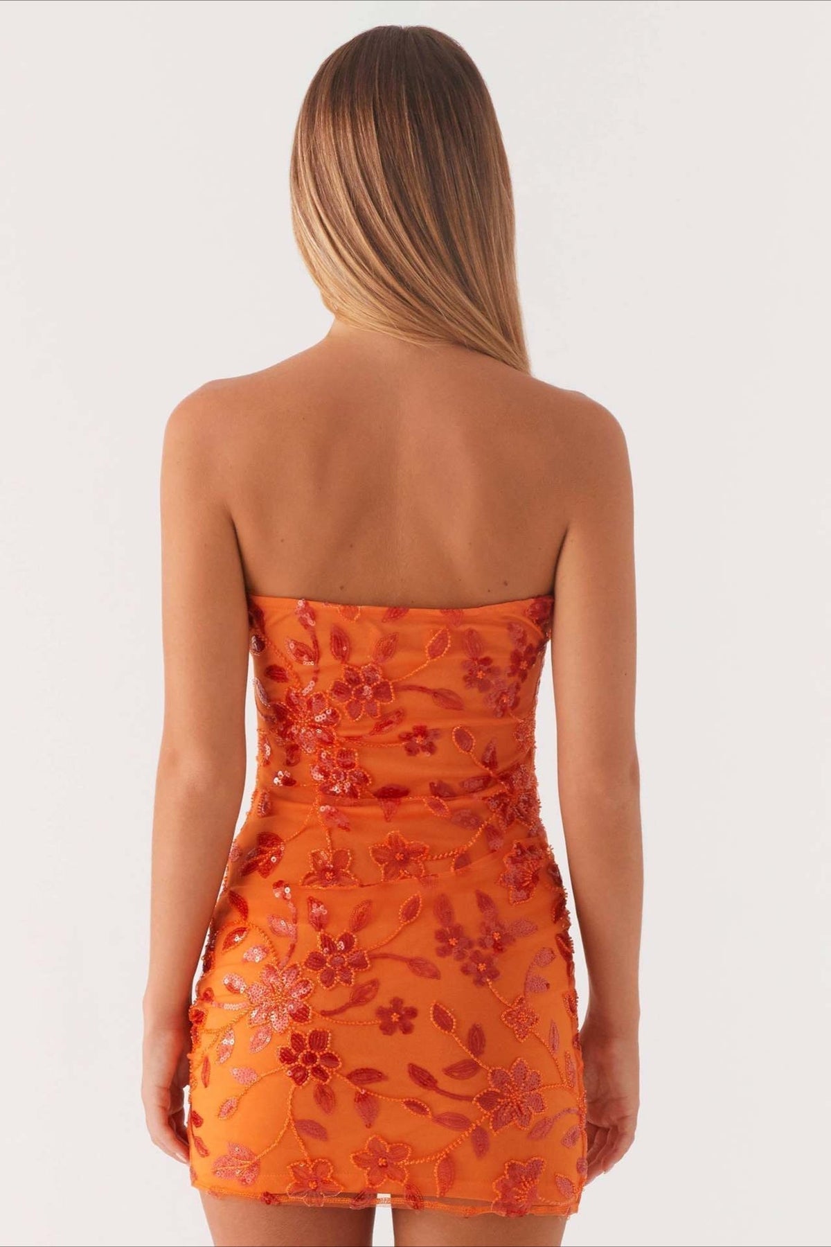 Floral Sequin Strapless Ruched Bodycon Mini Dress - View 2