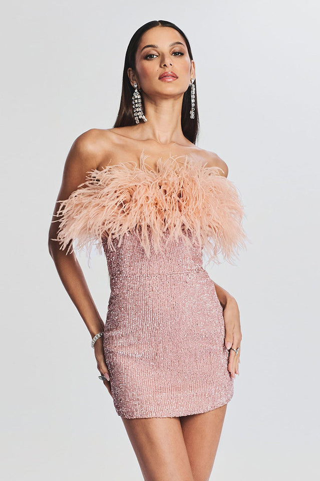 Torin Sequin Feather Dress - View 16
