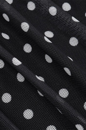 Polka Dot Ruched Lace Mesh Cami Maxi Dress in Black - View 5