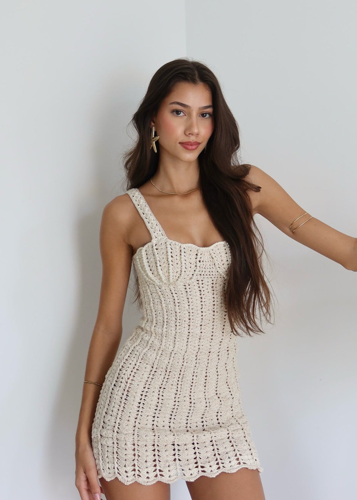 Crochet Knit Sweetheart Wide Strap Bodycon Mini Dress - View 2