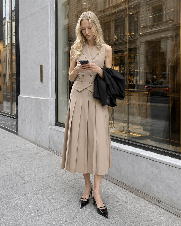 Spliced Tunic Skirt Two Piece Set