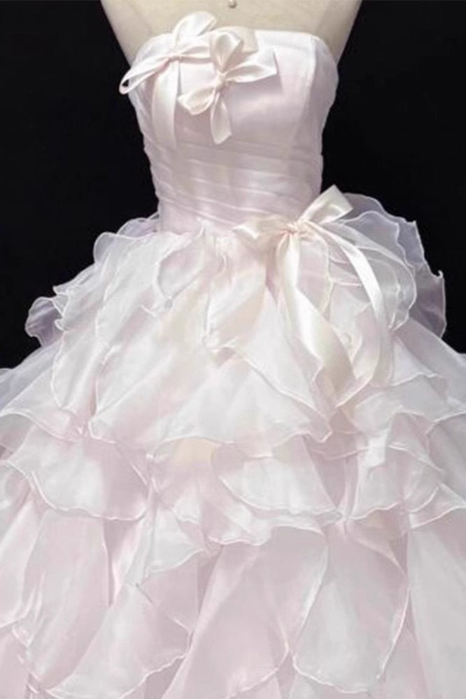 Organza Strapless Tiered Ruffle Ball Gown Prom Dress - View 3