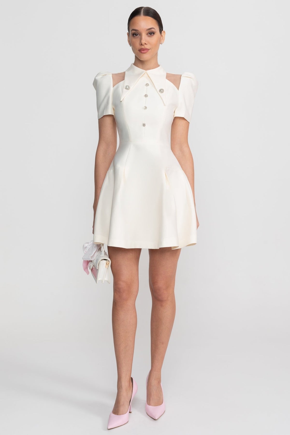 Puff Sleeve Mini Dress - Ivoire - View 6