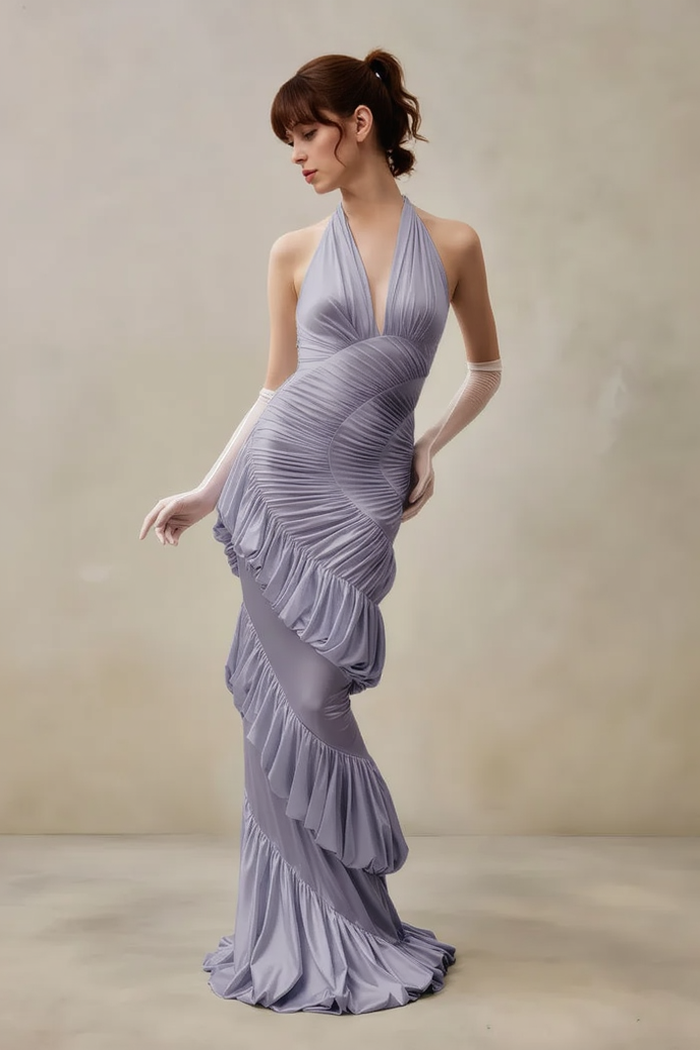 Halter Neck Backless Maxi Dress Party in Purple