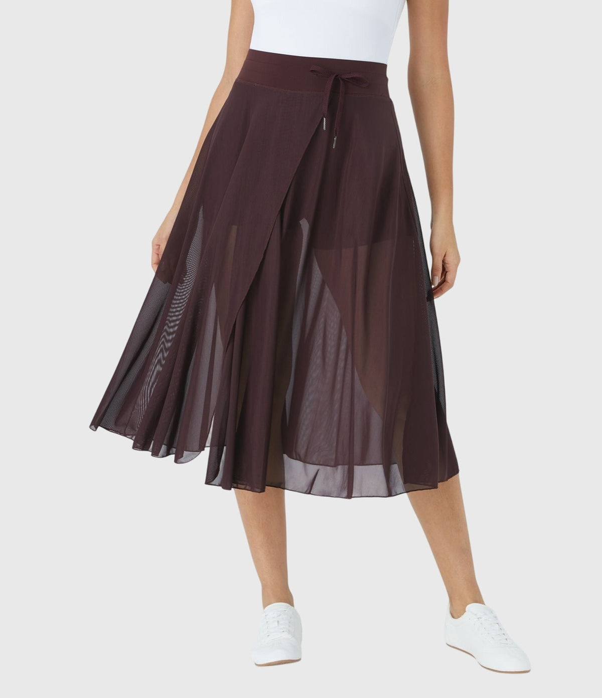 High Waist Drawstring Front Slit A-Line Midi Skirt 37