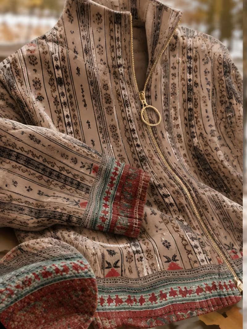 Ethnic Stripe Print Stand Collar Zip Jacket 6