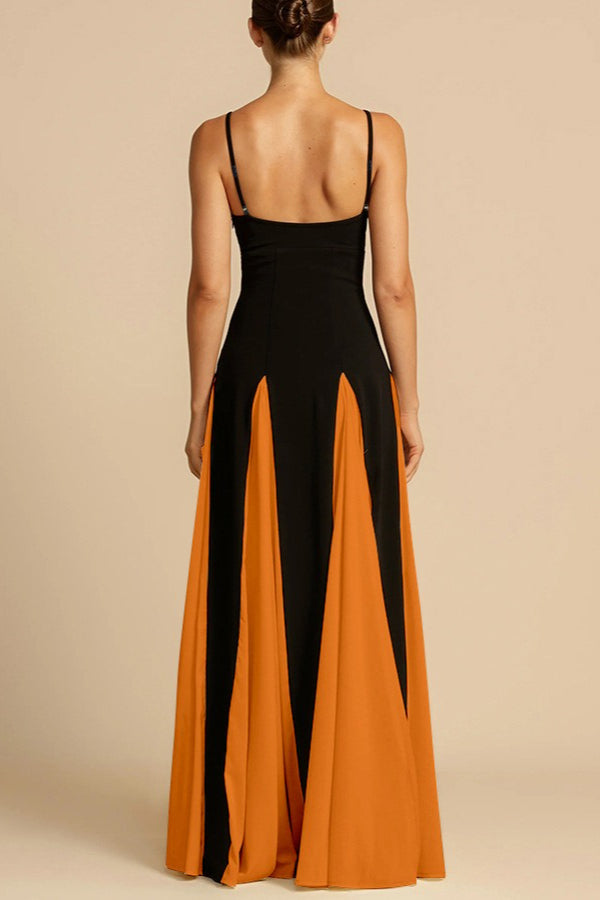 Spaghetti Strap Sweetheart Panelled Fit and Flare Maxi Gown - View 12