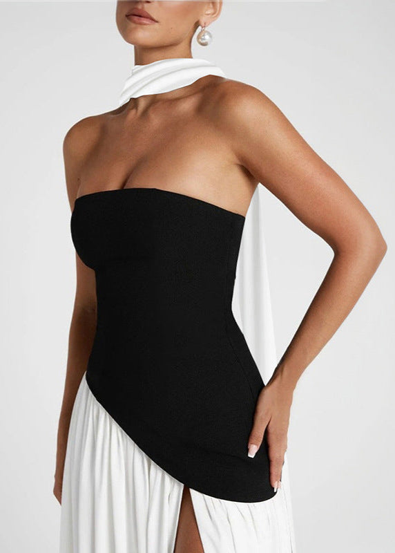 Monaco Drama - Strapless Contrast Gown with High Slit - View 3