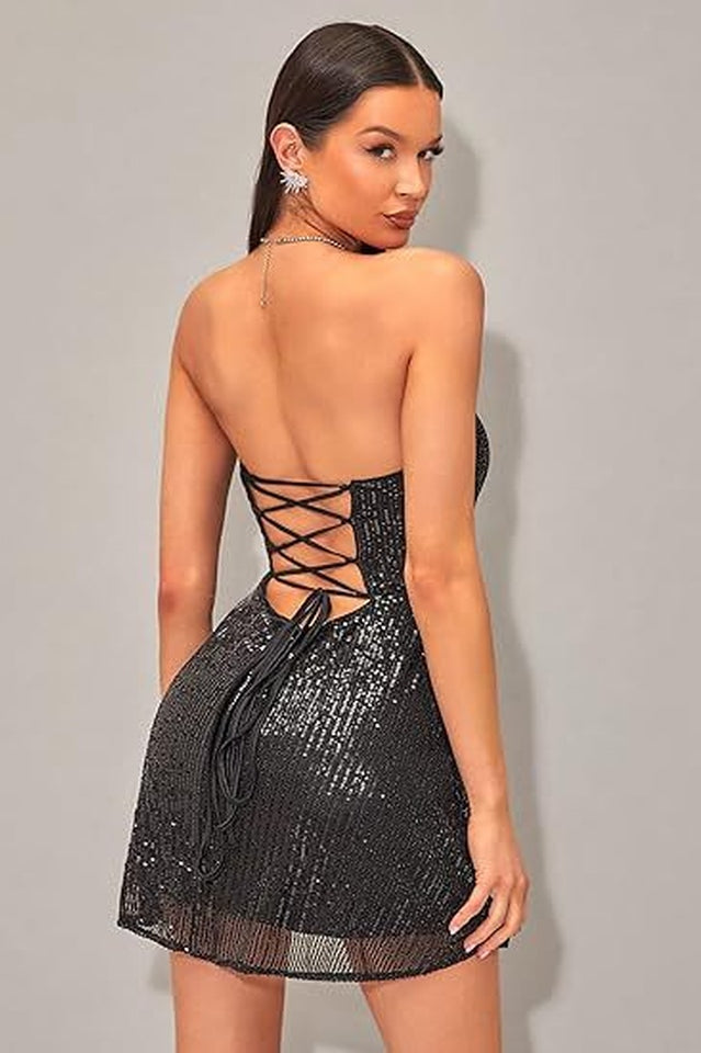 Strapless Sweetheart Sequin Fit and Flare Mini Dress 2