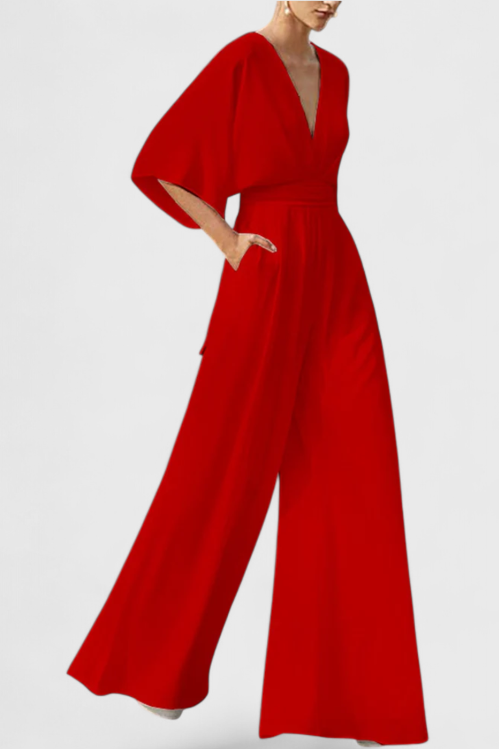 Deep V-Neck Kimono Sleeve Wide Leg Jumpsuit 3
