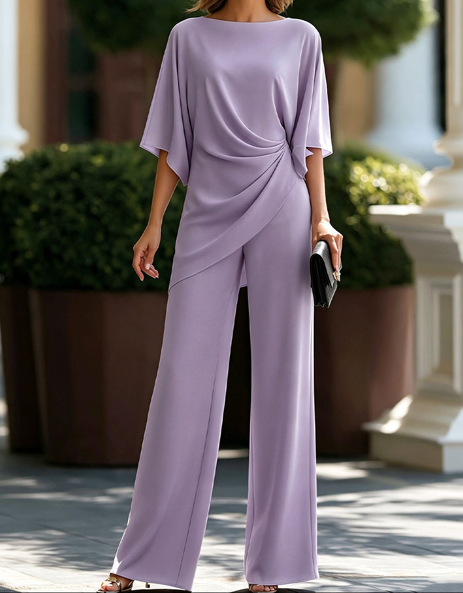 Boat Neck Batwing Sleeve Draped Wide Leg Jumpsuit 7