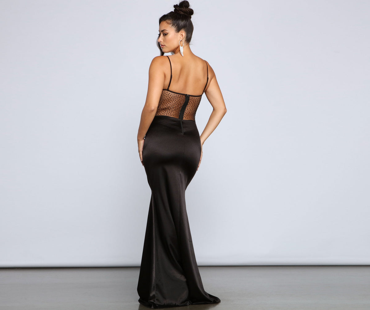 Satin Sweetheart Spaghetti Strap Rhinestone Corset Mermaid Maxi Gown - View 2