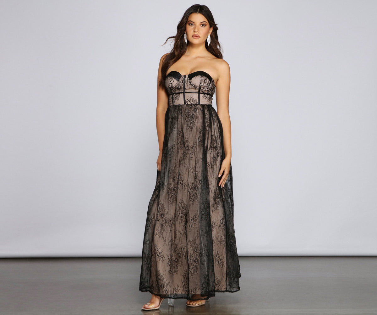 Lace Strapless Sweetheart Corset A-Line Maxi Gown - View 3