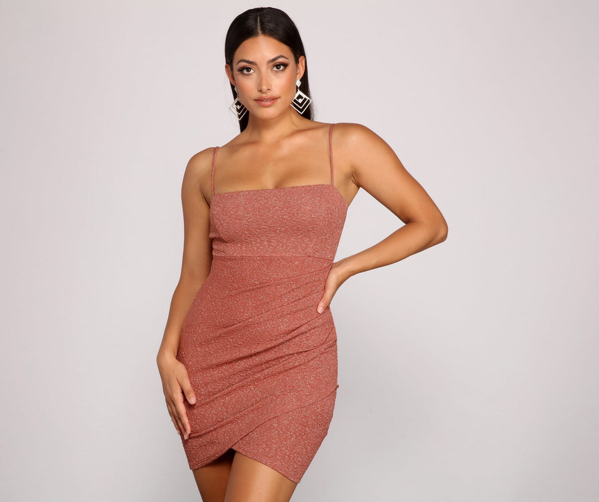 Glitter Spaghetti Strap Ruched Wrap Bodycon Mini Dress - View 19