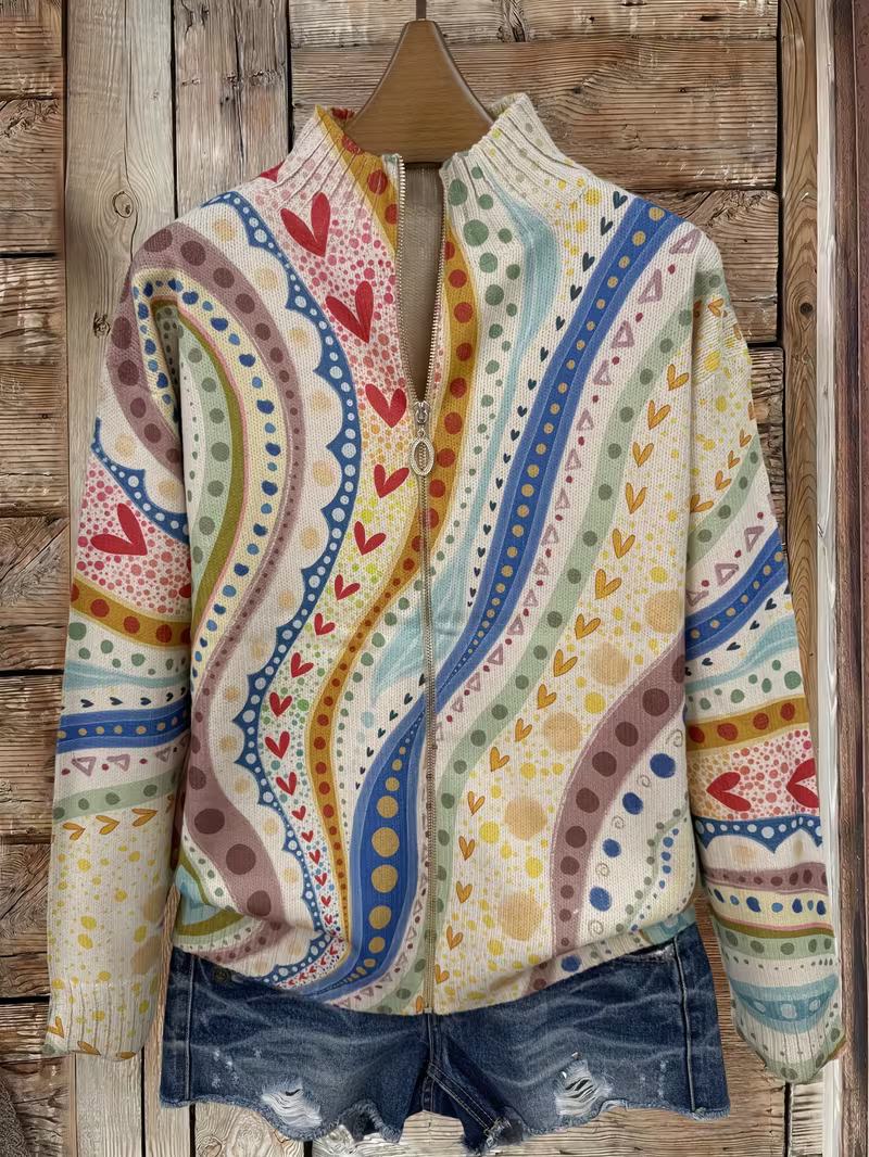 Paisley Print Quarter Zip Mock Neck Knit Cardigan 4