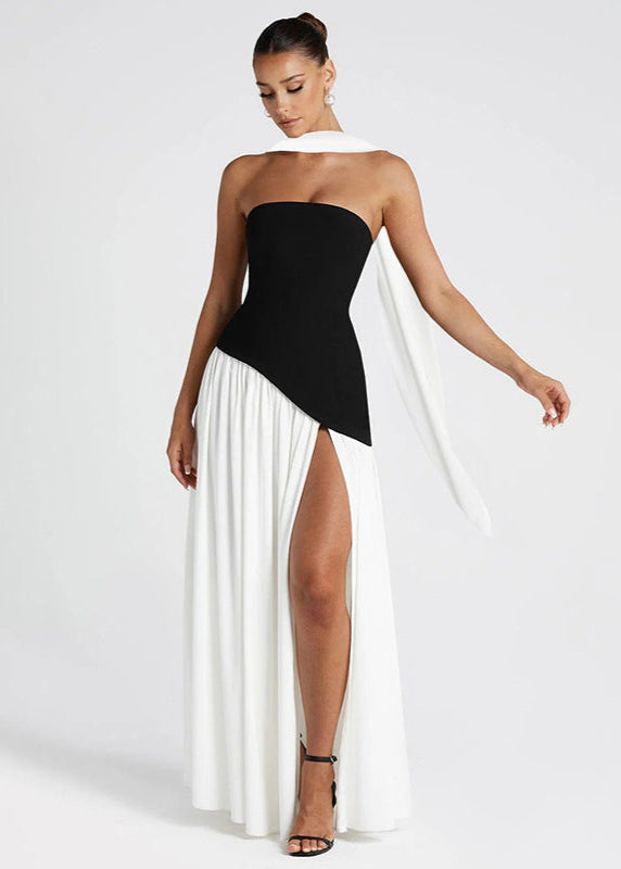 Monaco Drama - Strapless Contrast Gown with High Slit - View 4