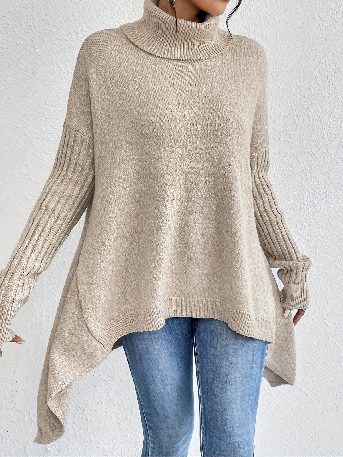 Turtleneck Oversized High Low Tunic Sweater 9