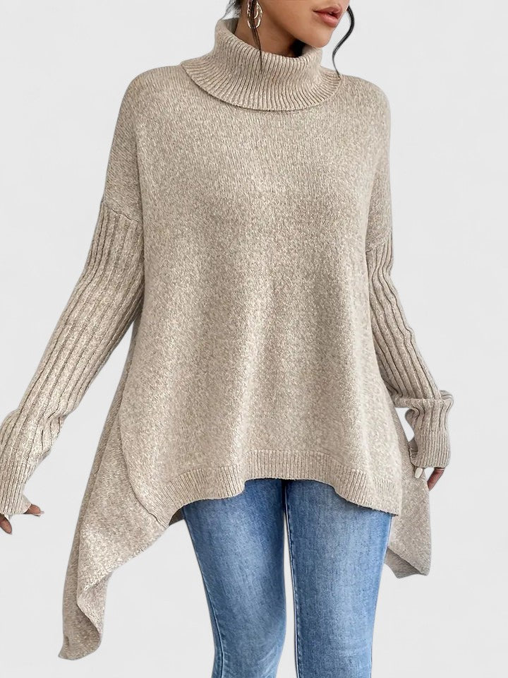 Turtleneck Drop Shoulder High Low Oversized Sweater 7