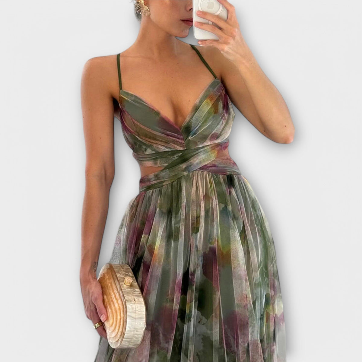 Strapless Sweetheart Floral Print High Split Tulle Maxi Gown 7