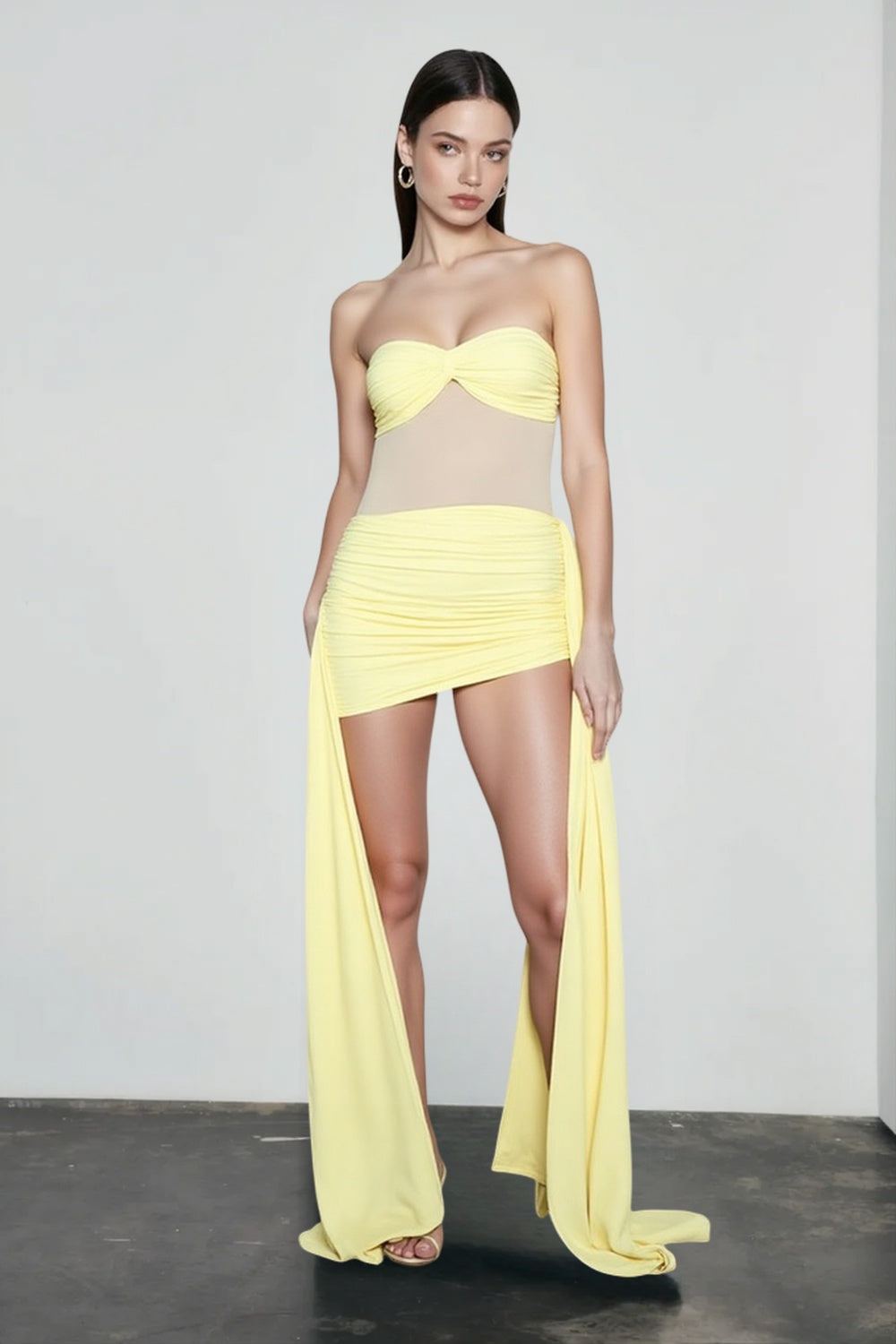 Backless Sheer Mesh Ruched Bodycon Dress