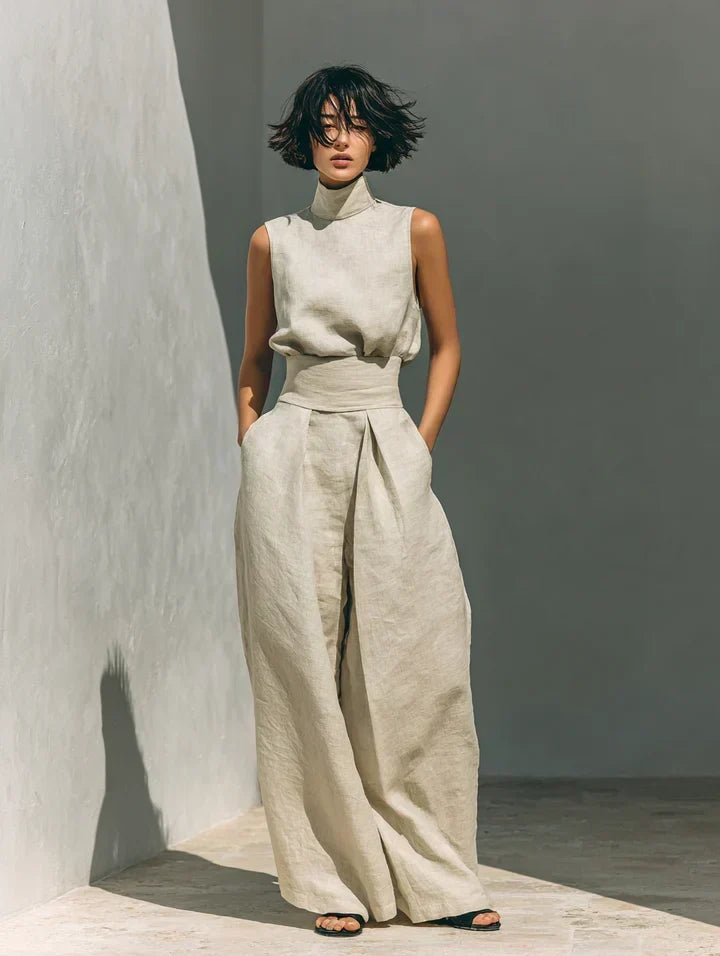 Sleeveless Mock Neck Top and Wide Leg Pants Two Piece Set 8