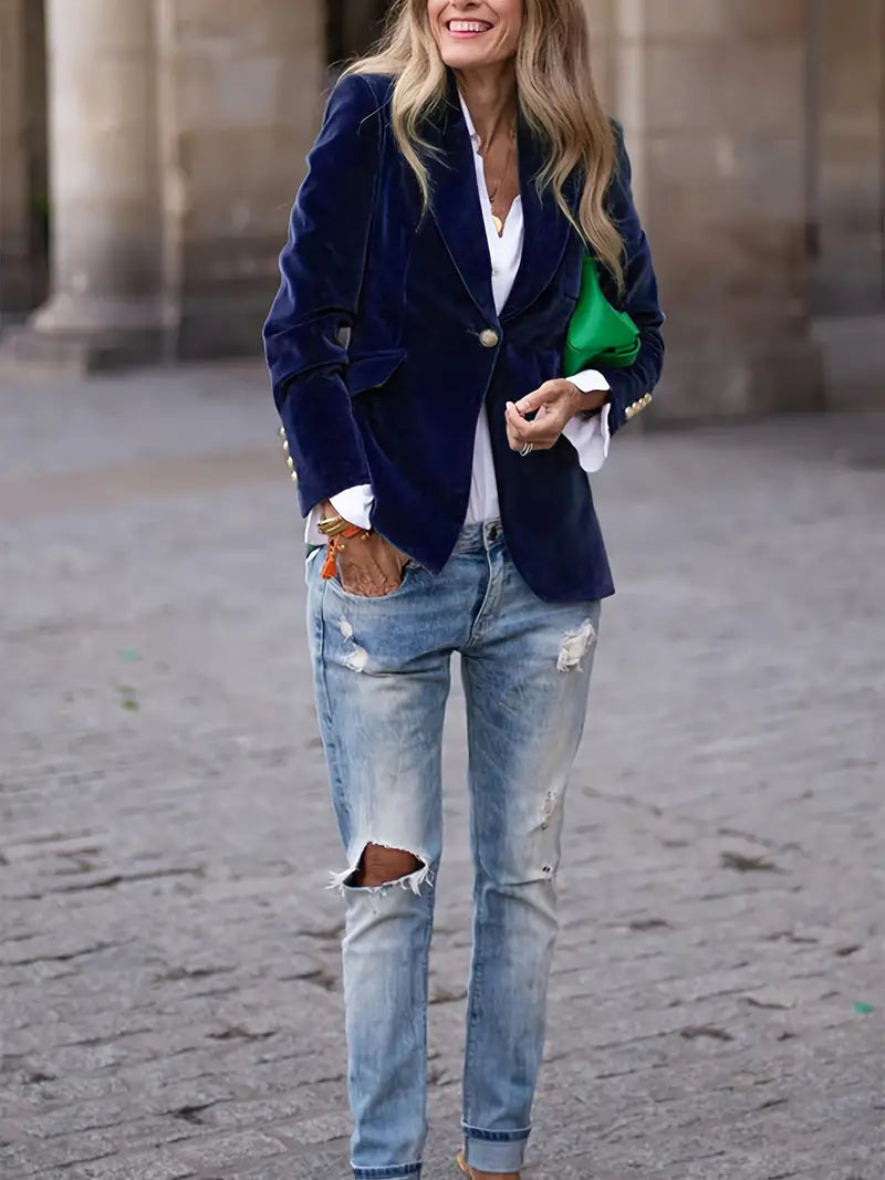 Velvet Single Breasted Blazer 10