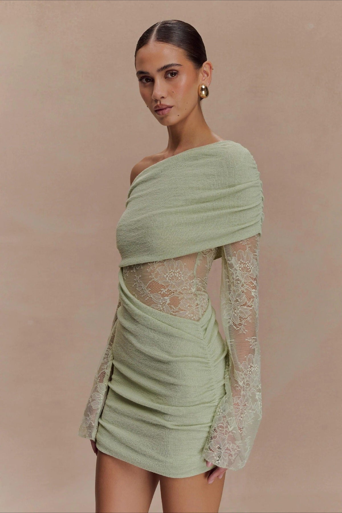 Lace Patchwork Off Shoulder Mini Dress - View 5