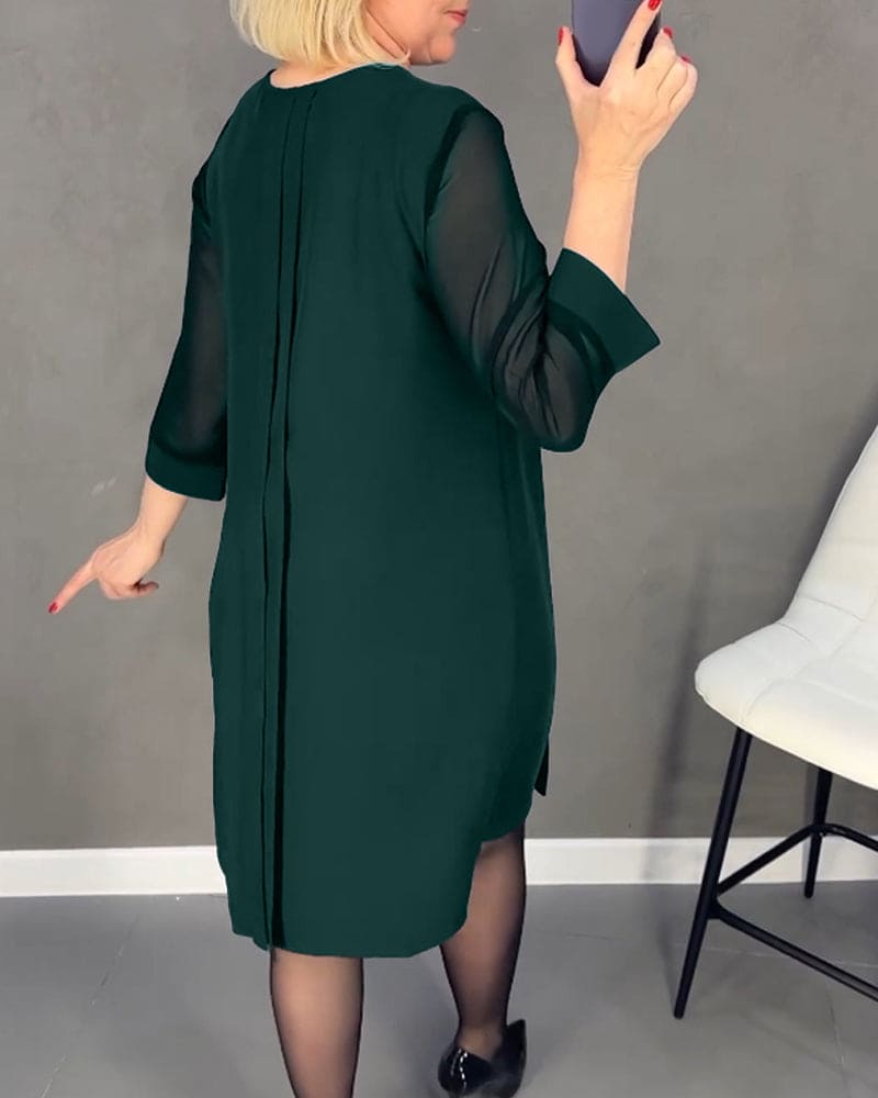 V-Neck 3/4 Sleeve Ruched Midi Dress - View 8