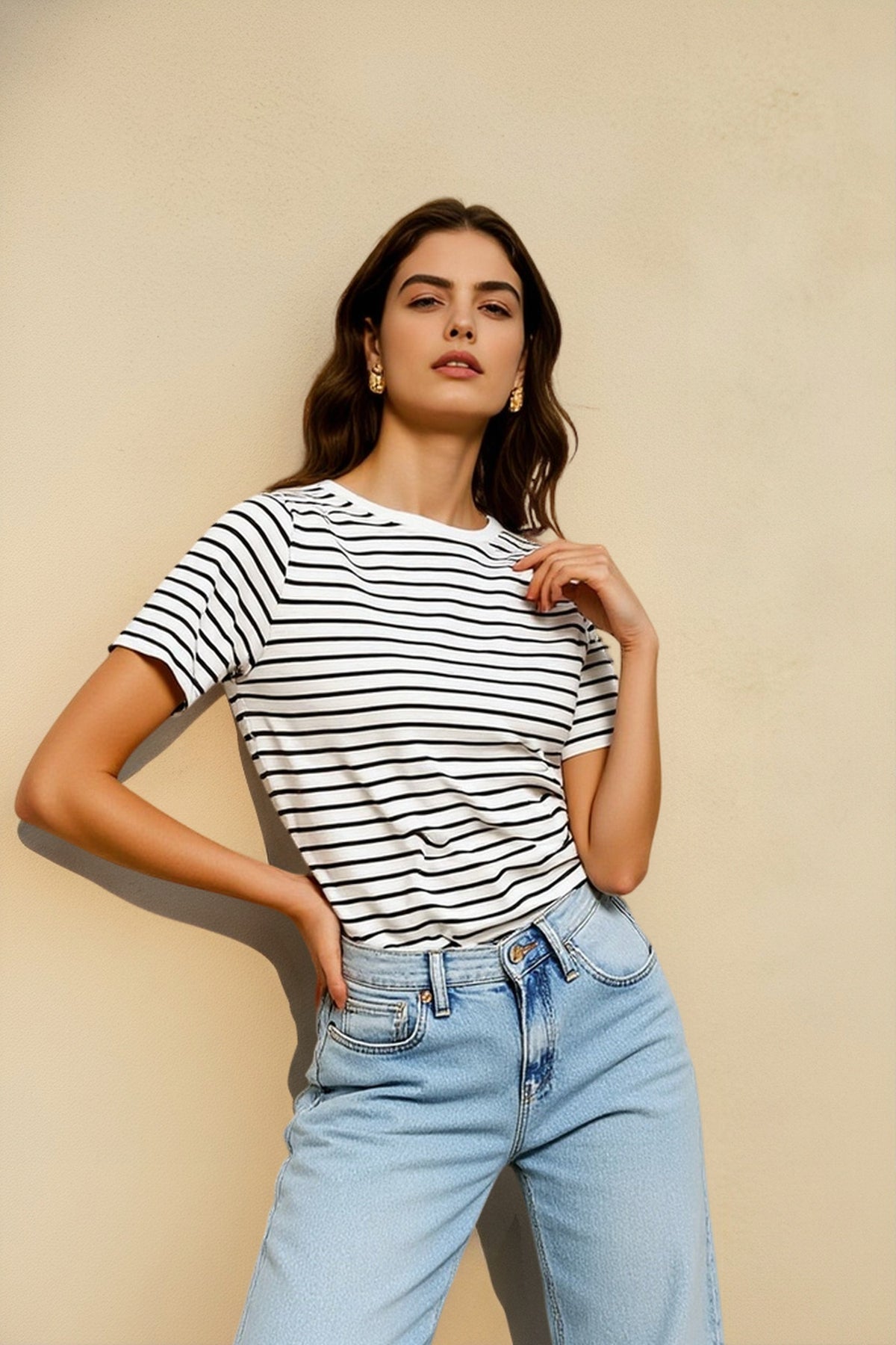 Black White Stripe Top