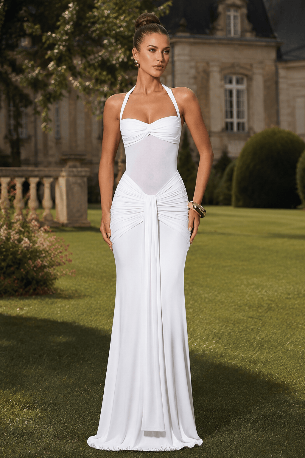 Halter-Neck Ruched Dress