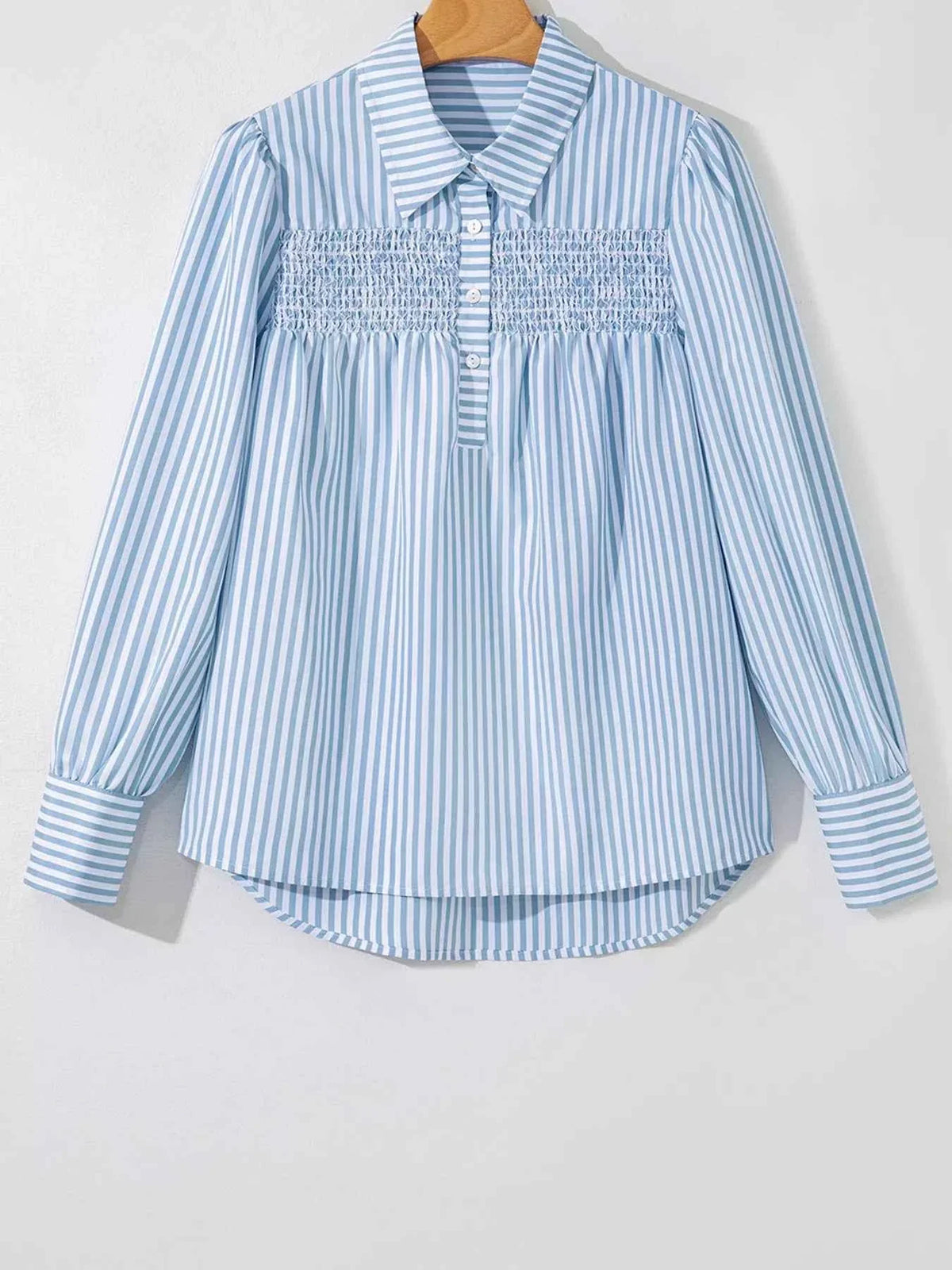 Striped Smocked Collared Neck Blouse