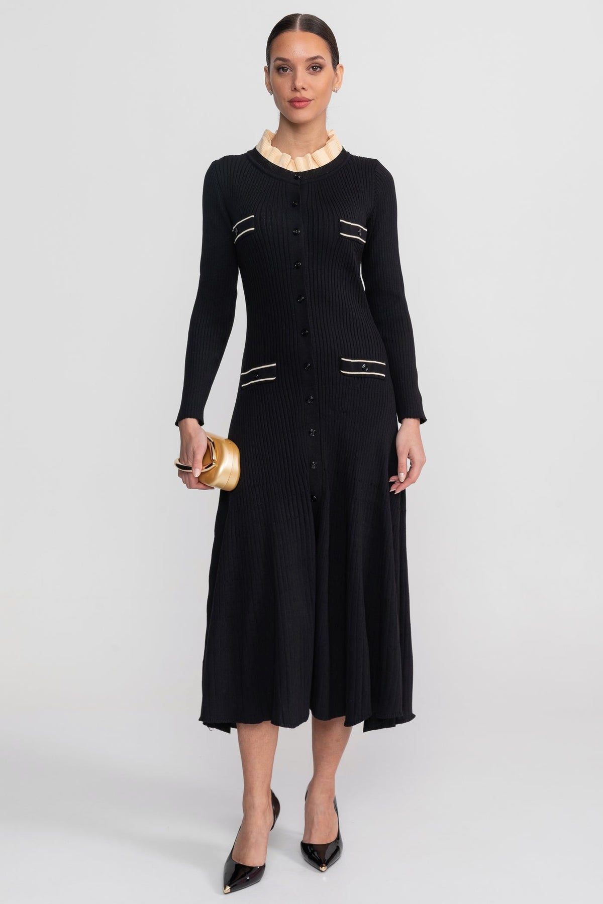 Long Sleeve Midi Dress - Black