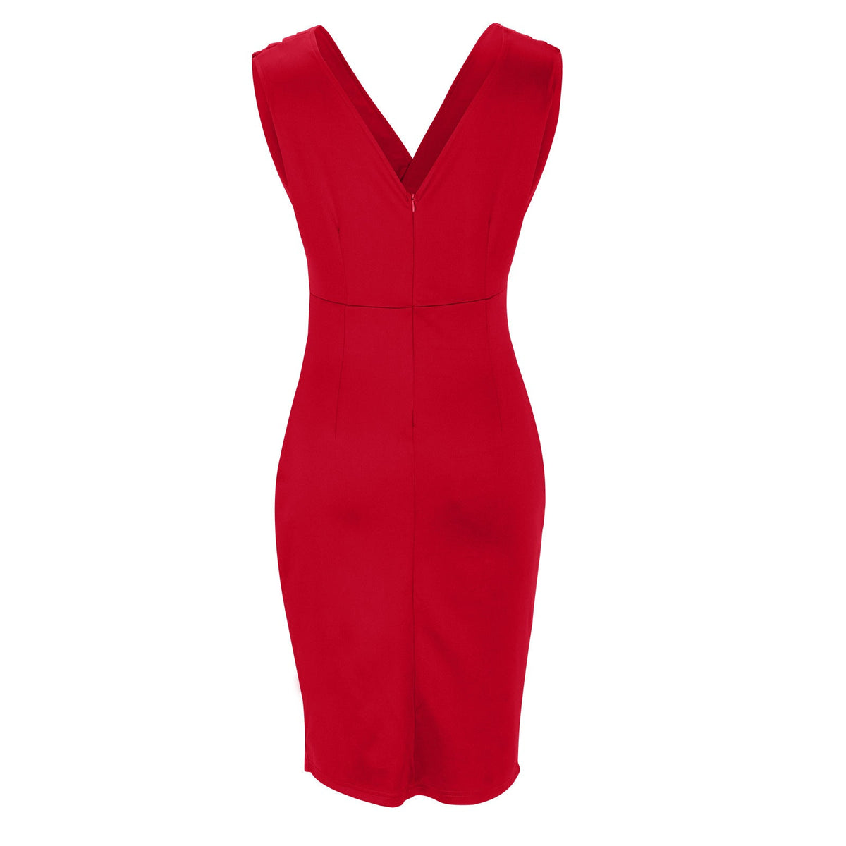 Sleeveless Deep V-Neck Wrap Pleated Bodycon Cocktail Midi Dress - View 12