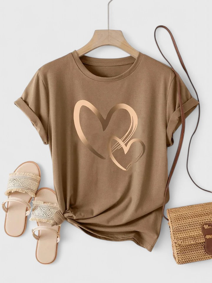 Heart Print Crew Neck Short Sleeve T-Shirt 9