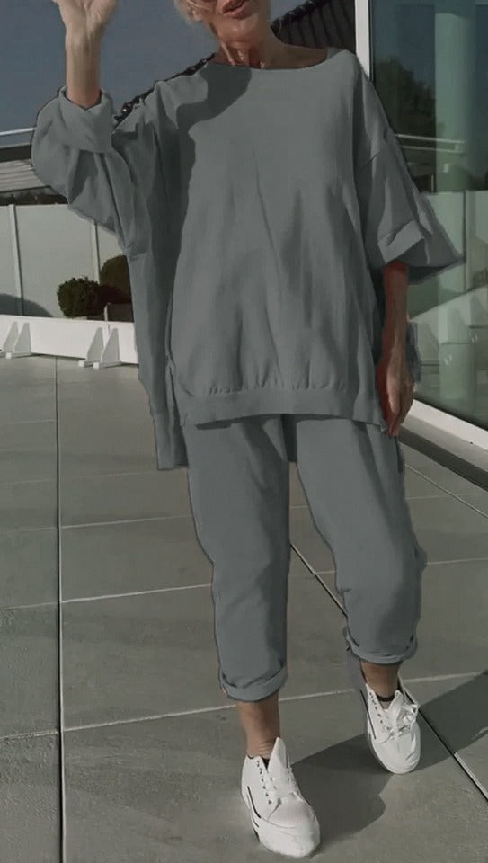 Oversized Long Sleeve Top and Pants Two Piece Set 3