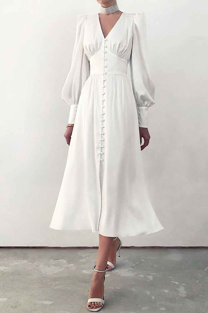 Satin Puff Sleeve Bustier Tailored Midi Dress - View 12