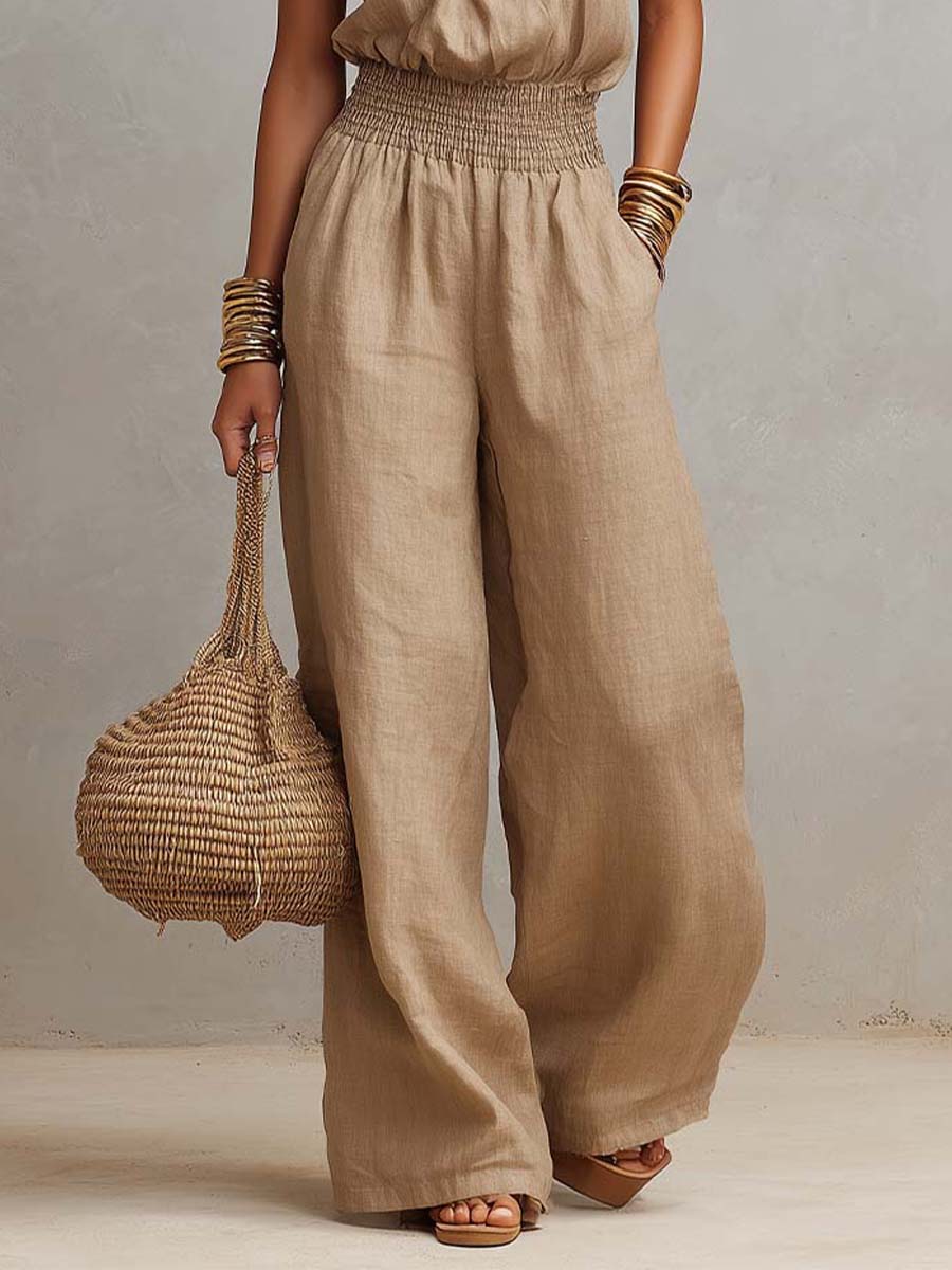 Halter Neck Smocked Waist Wide Leg Jumpsuit 5