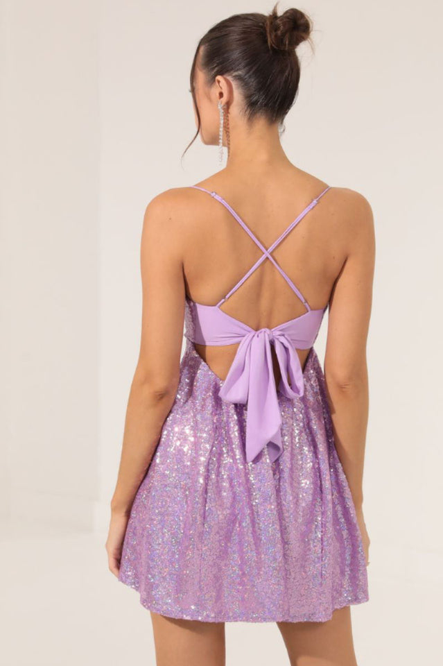Sequin Strapless Bodycon Mini Dress in Lilac