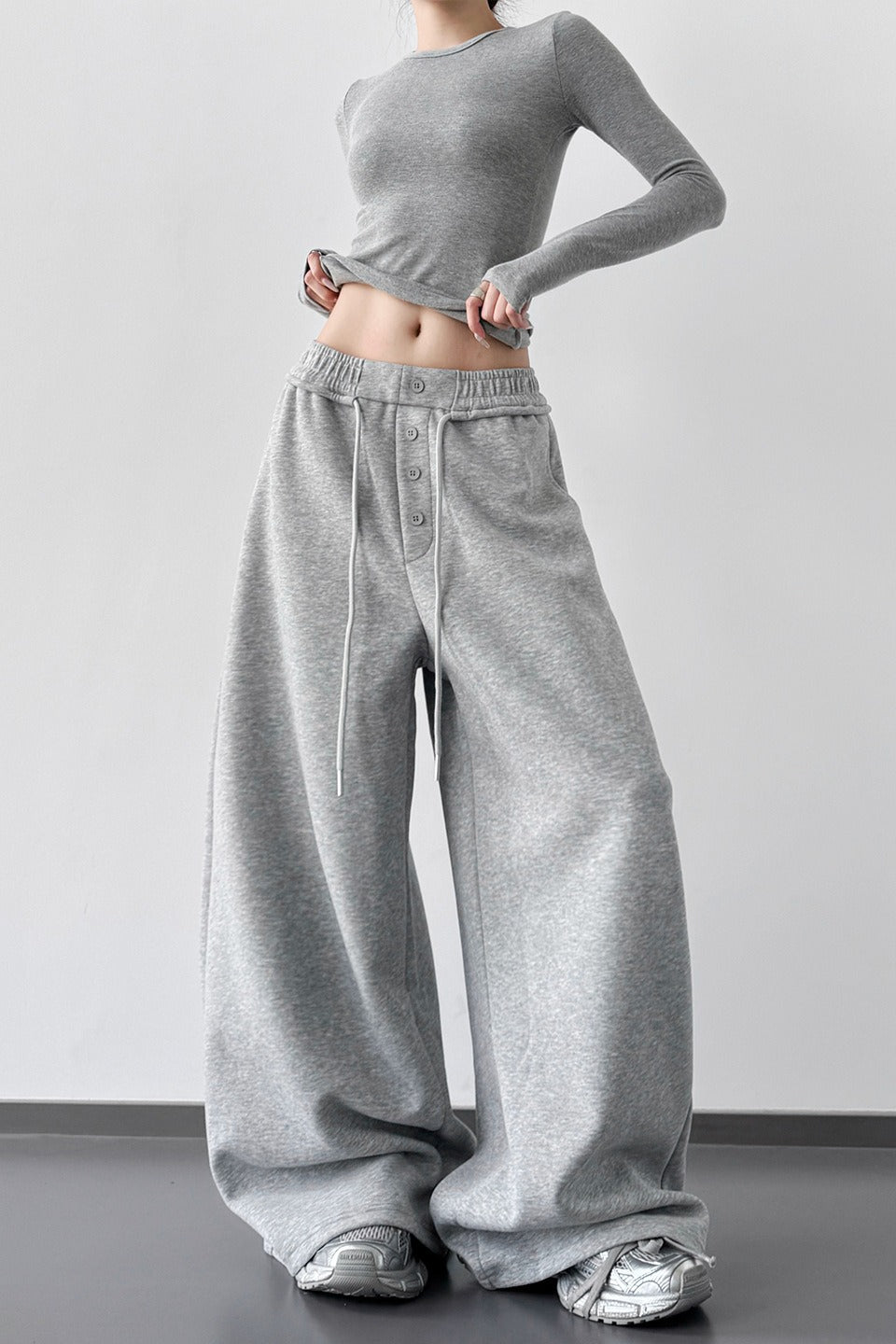 Sporty Wide Leg Elastic Waist Pants