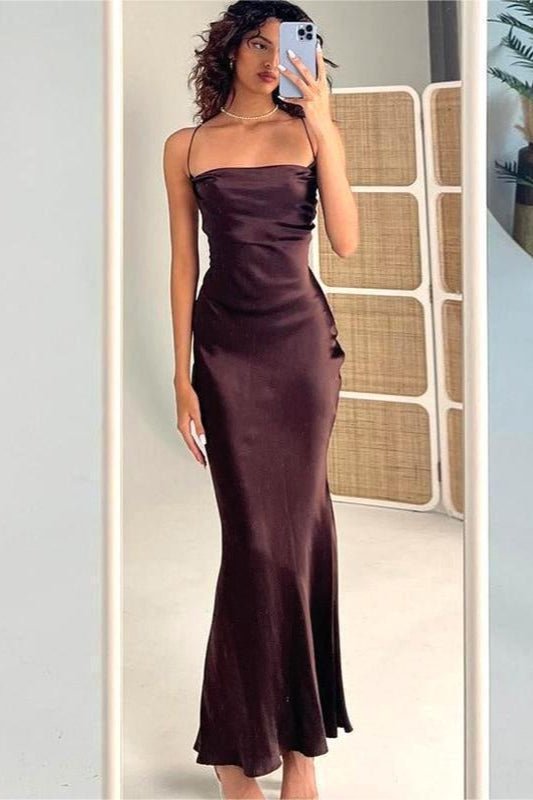 Satin Cowl Neck Spaghetti Strap Slim Maxi Prom Dress - View 15